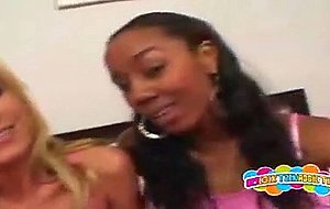 Black and blonde teen sluts get share a massive black ...