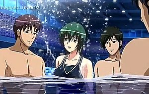 Three sweet studs fucking a sexy anime babe under water