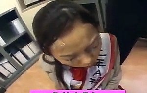 Asian bukkake cutie takes cum bath