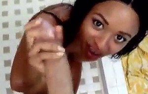 Dark girl in the shower blows huge dick