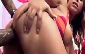 Blonde slut in half a bikini takes black cock in pussy