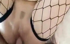 Pounding fishnet pussy