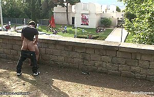 Tied Euro babe gang bang fucked outdoor