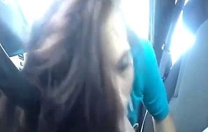 Brunette girl gives car blowjob and swallows cum