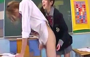 Japanese teen schoolgirl handjob while giving rimjob